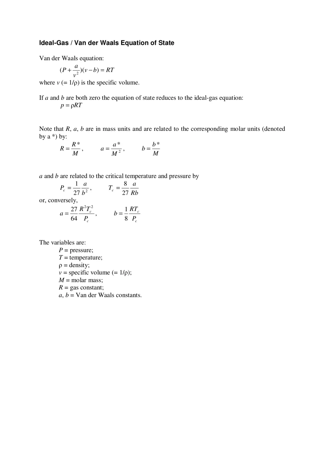 غلاف تقرير Ideal-Gas/Van der Waals Equation of State