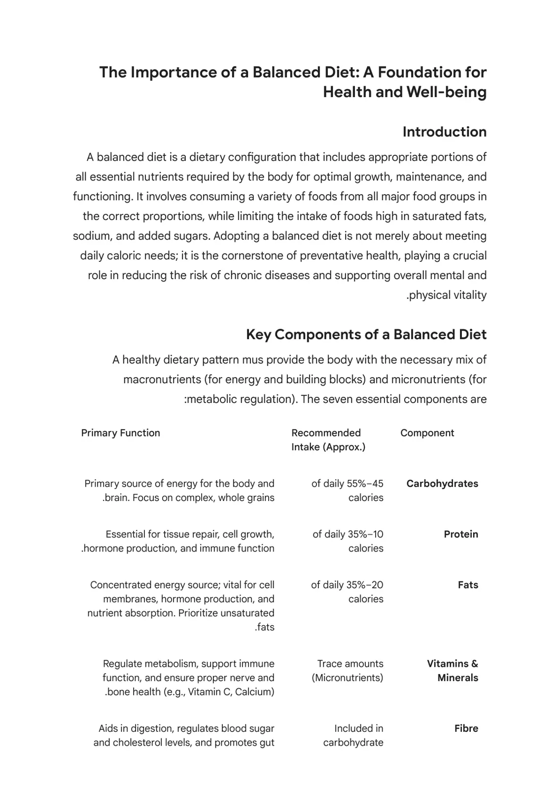 غلاف تقرير The Importance of a Balanced Diet: A Foundation for Health and Well-being