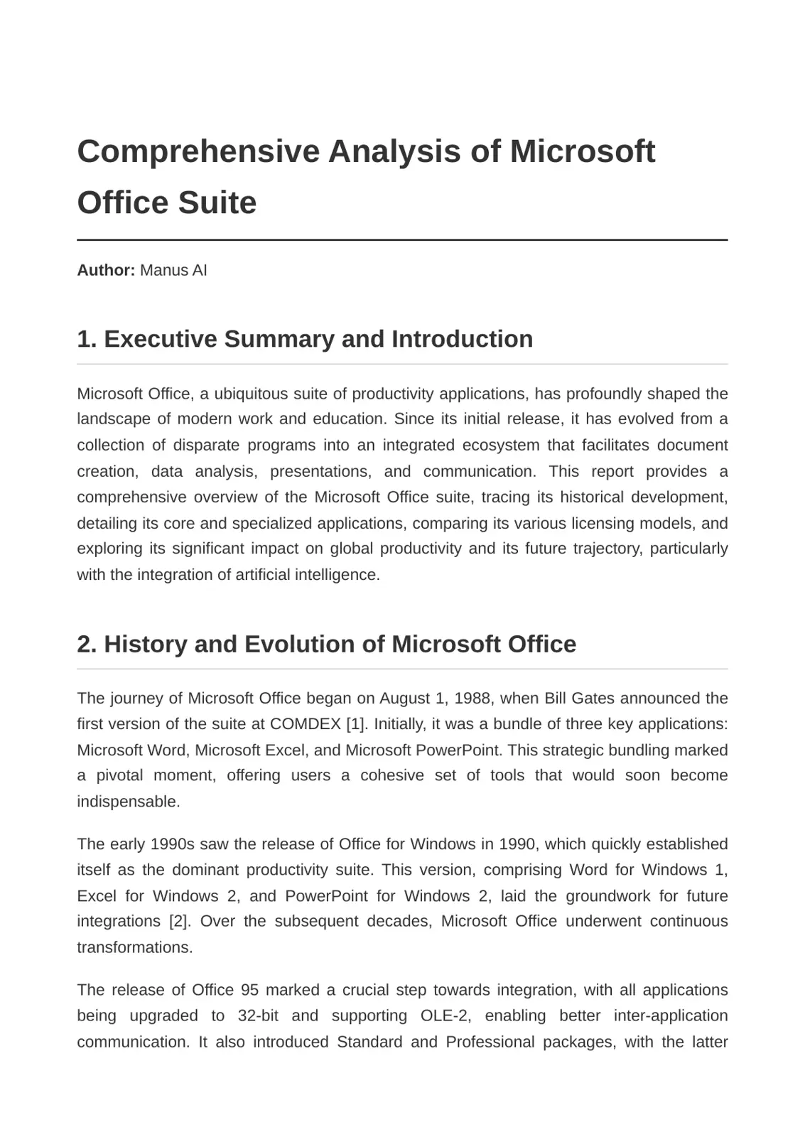غلاف تقرير Comprehensive Analysis of Microsoft Office Suite