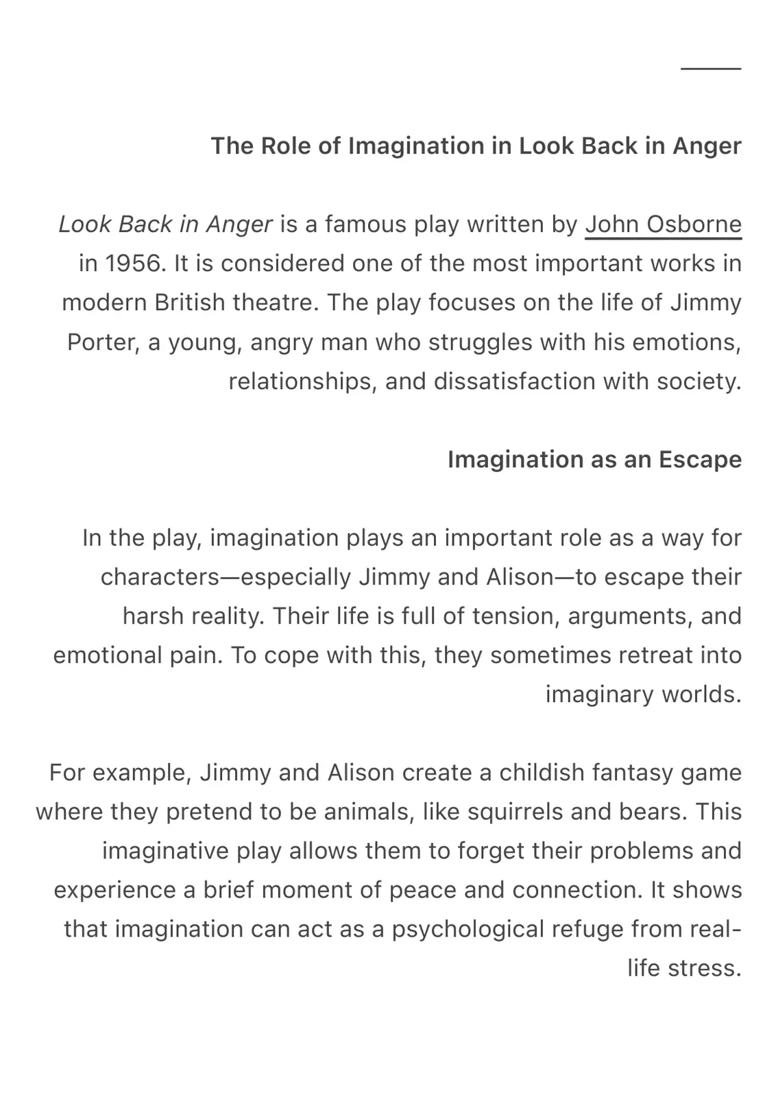 غلاف تقرير The Role of Imagination in Look Back in Anger