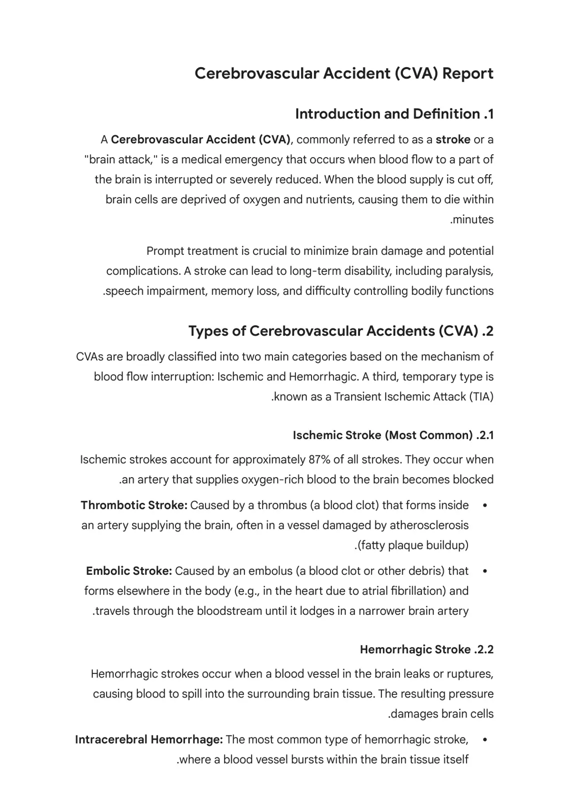 غلاف تقرير Cerebrovascular Accident (CVA) Report