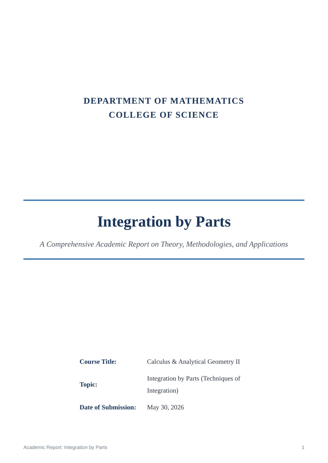 غلاف تقرير Integration by Parts