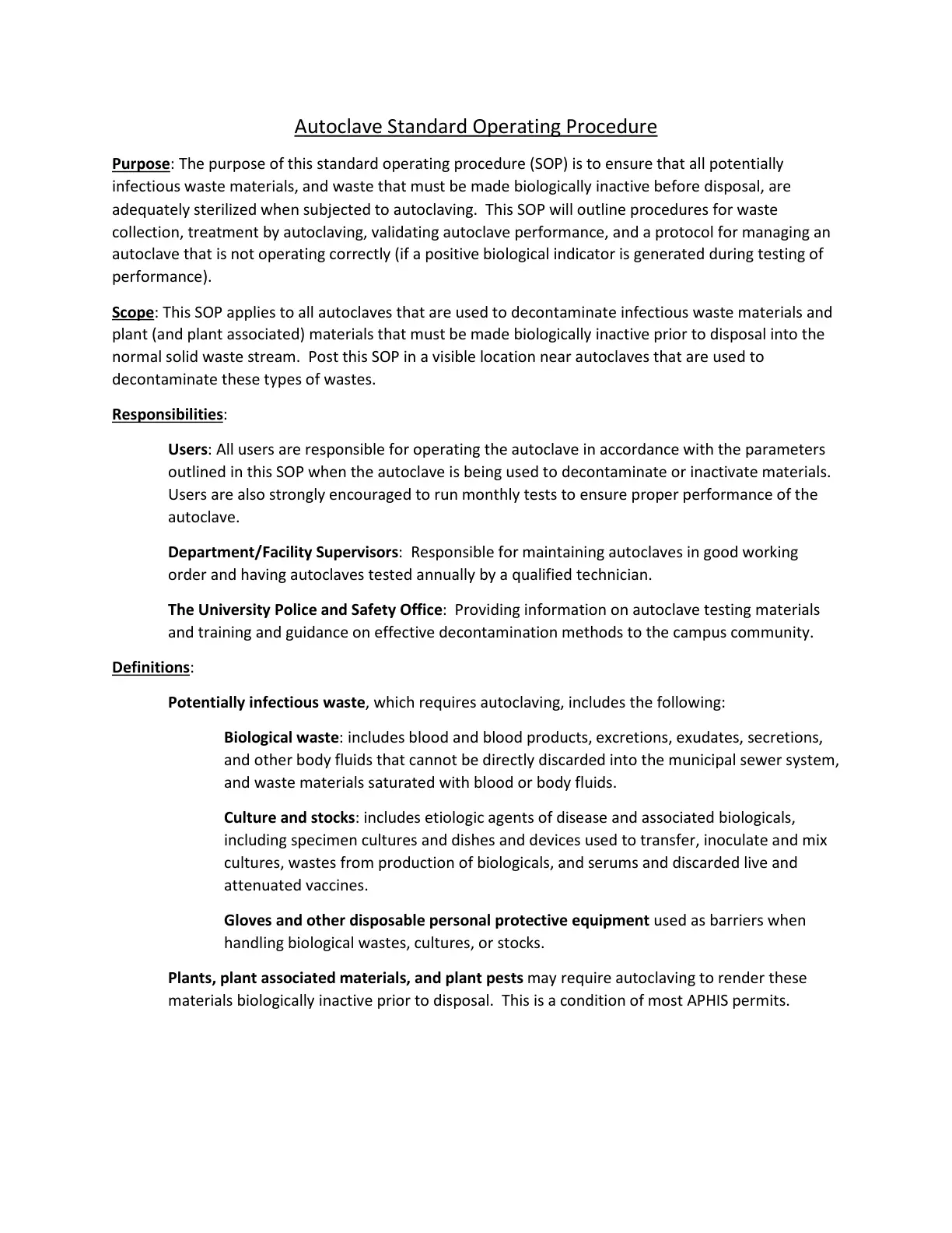 غلاف تقرير Autoclave Standard Operating Procedure