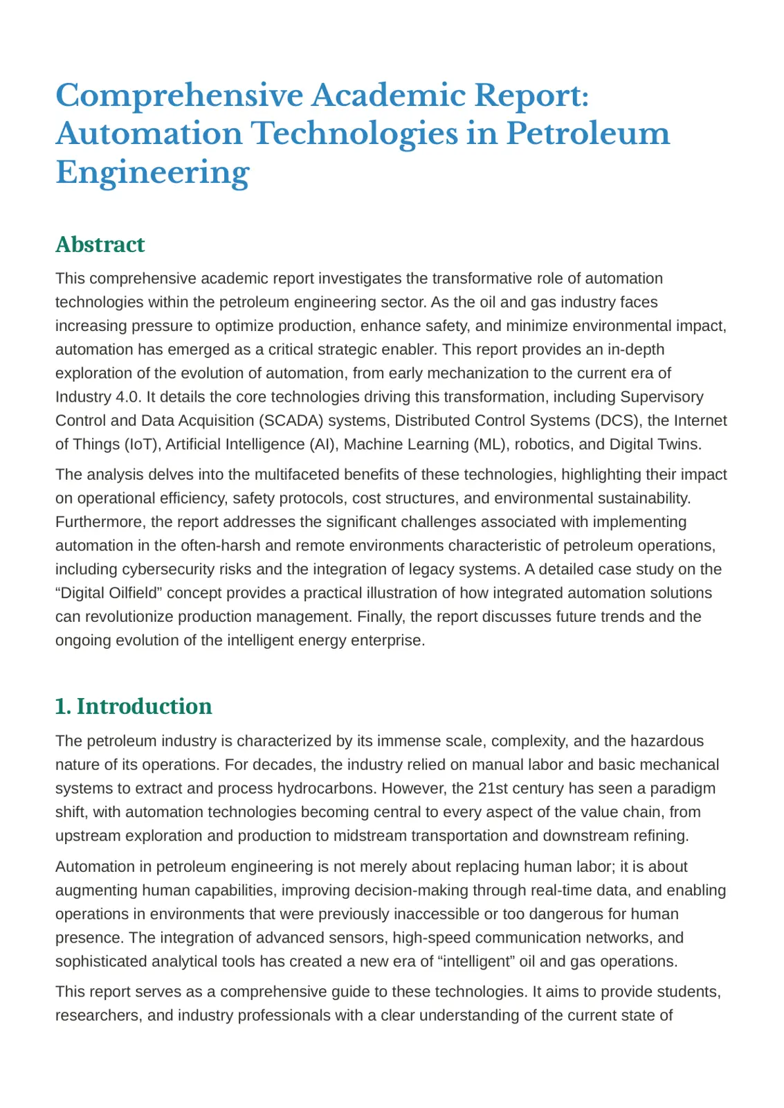 غلاف تقرير Automation Technologies in Petroleum Engineering