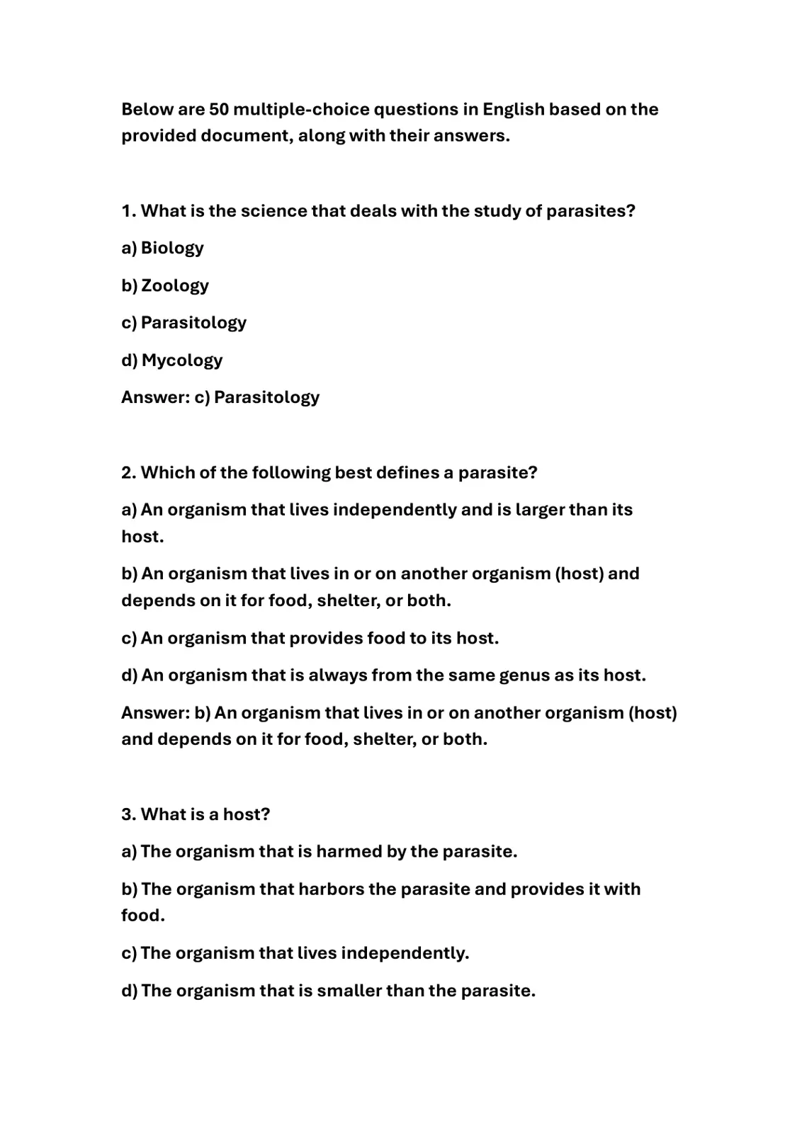غلاف تقرير 50 Multiple Choice Questions on Parasites