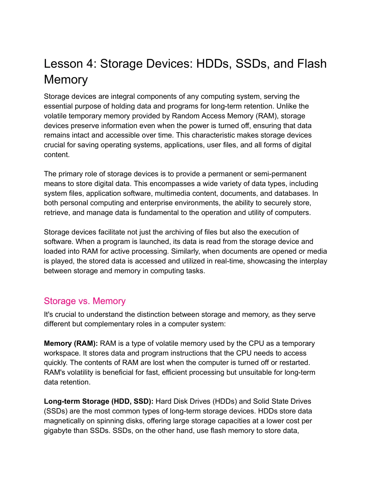 غلاف تقرير Lesson 4: Storage Devices: HDDs, SSDs, and Flash Memory