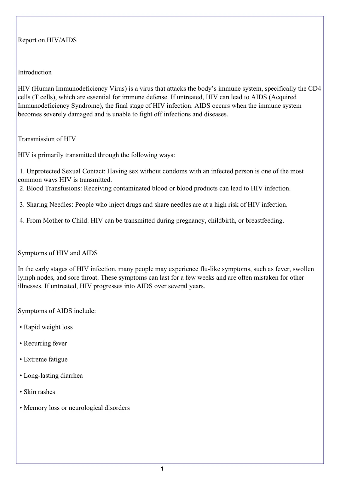 غلاف تقرير Report on HIV/AIDS