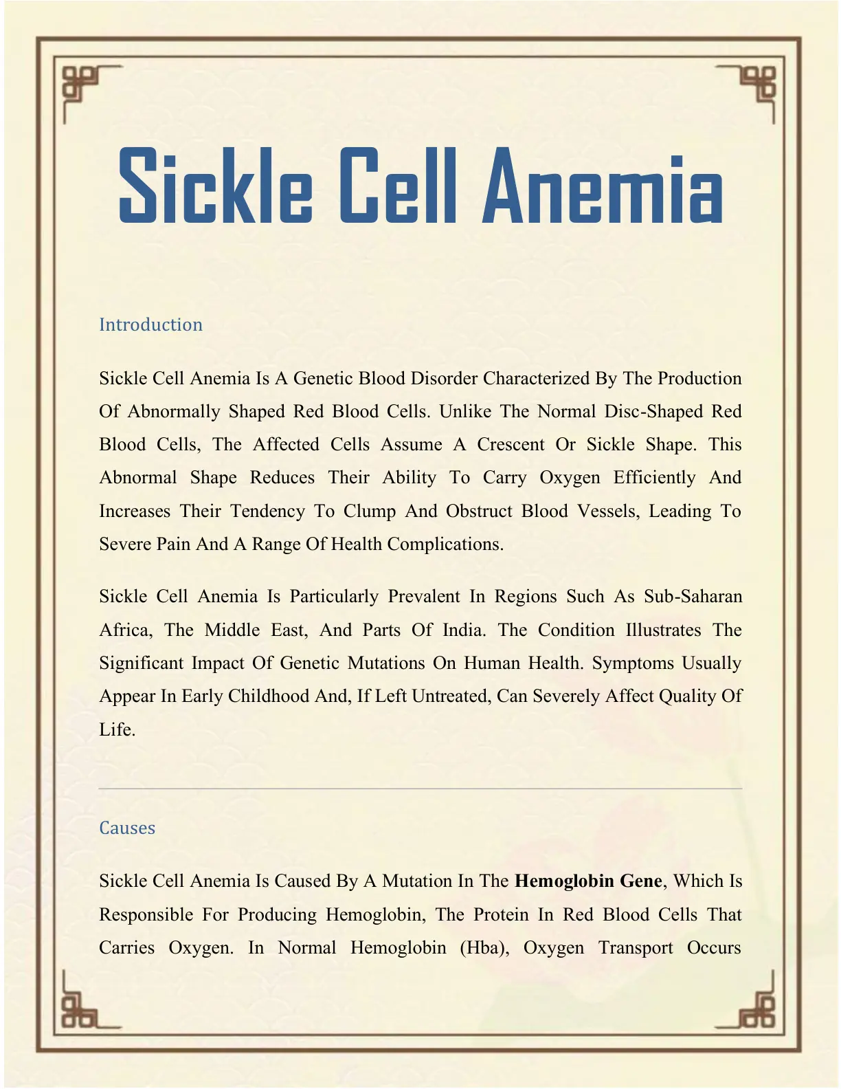 غلاف تقرير Sickle Cell Anemia