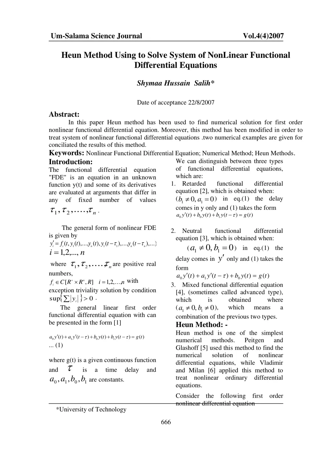 غلاف تقرير Heun Method Using to Solve System of Nonlinear Functional Differential Equations