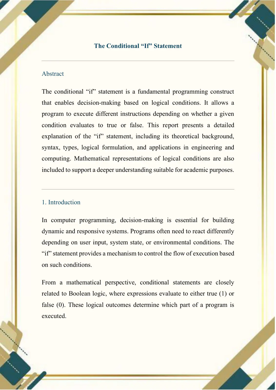 غلاف تقرير The Conditional "If" Statement