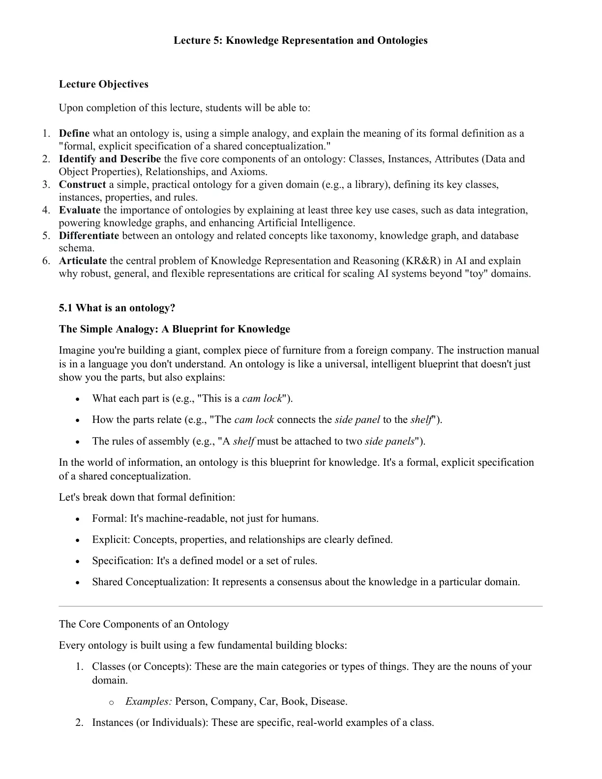 غلاف تقرير Lecture 5: Knowledge Representation and Ontologies