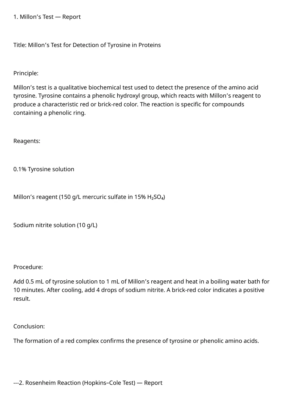 غلاف تقرير Millon's Test for Detection of Tyrosine in Proteins