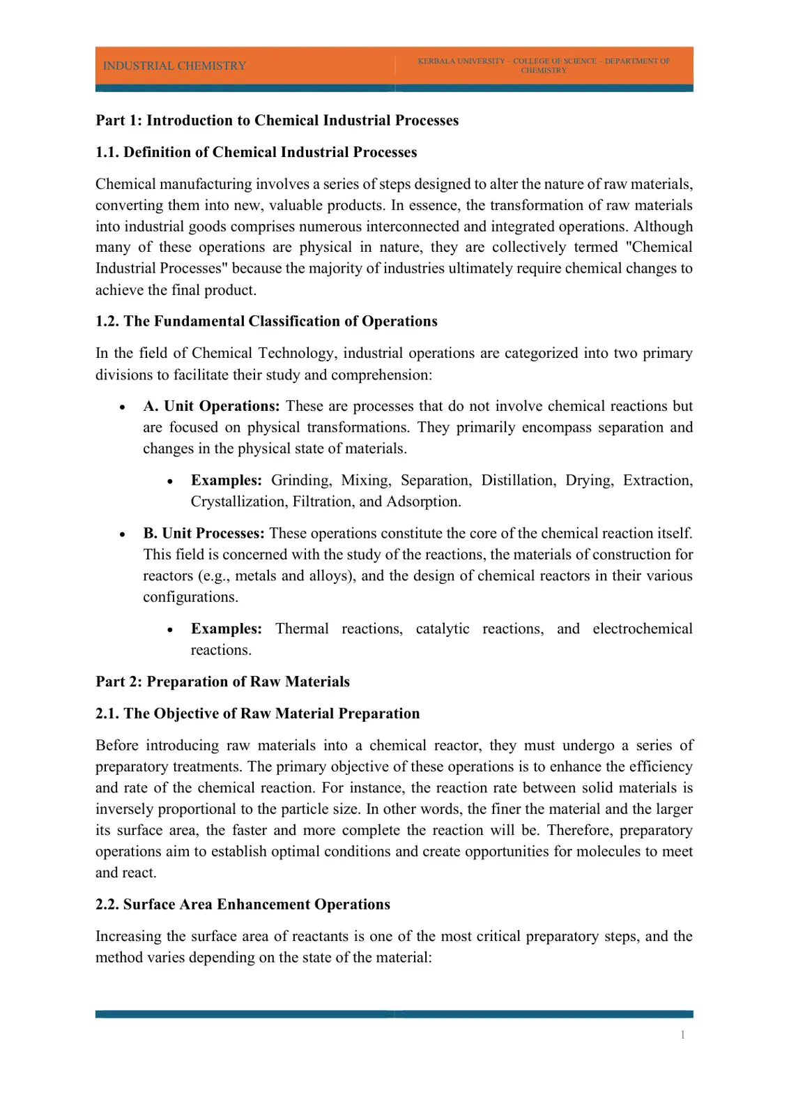 غلاف تقرير INDUSTRIAL CHEMISTRY - Introduction to Chemical Industrial Processes