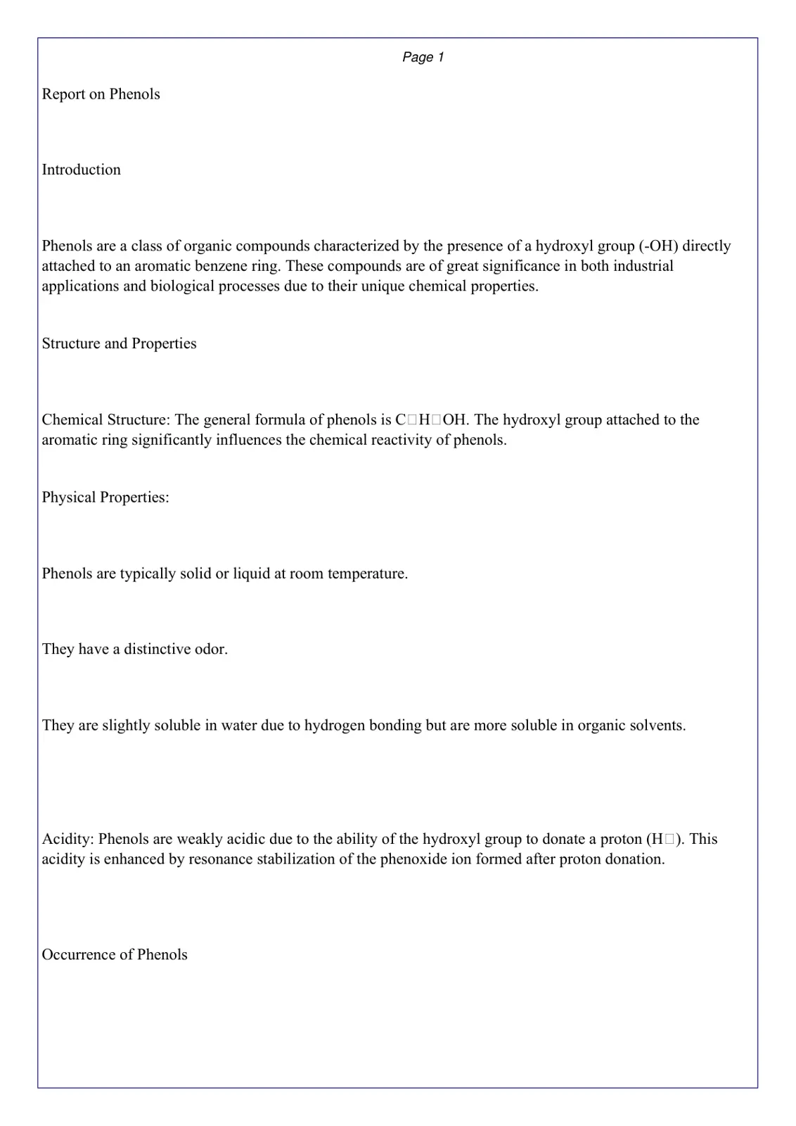 غلاف تقرير Report on Phenols