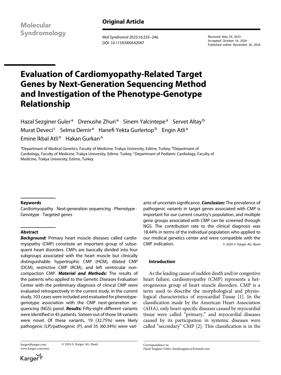 غلاف تقرير Evaluation of Cardiomyopathy-Related Target Genes by Next-Generation Sequencing Method and Investigation of the Phenotype-Genotype Relationship
