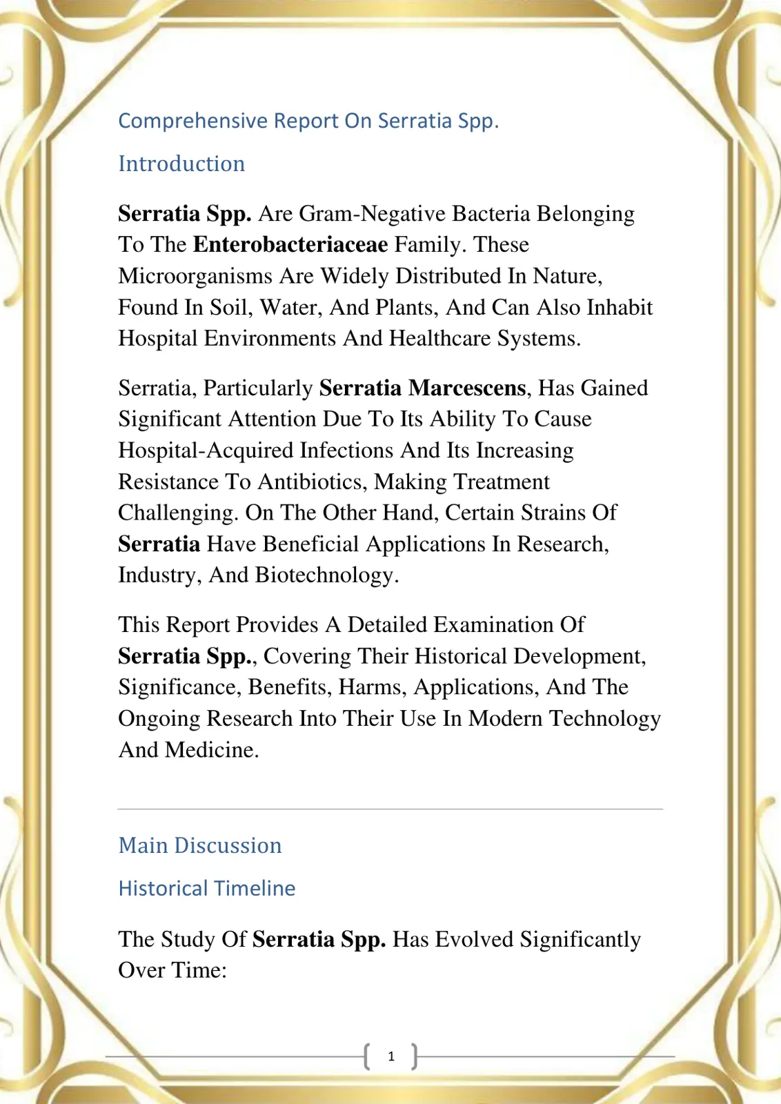 غلاف تقرير Comprehensive Report On Serratia Spp.