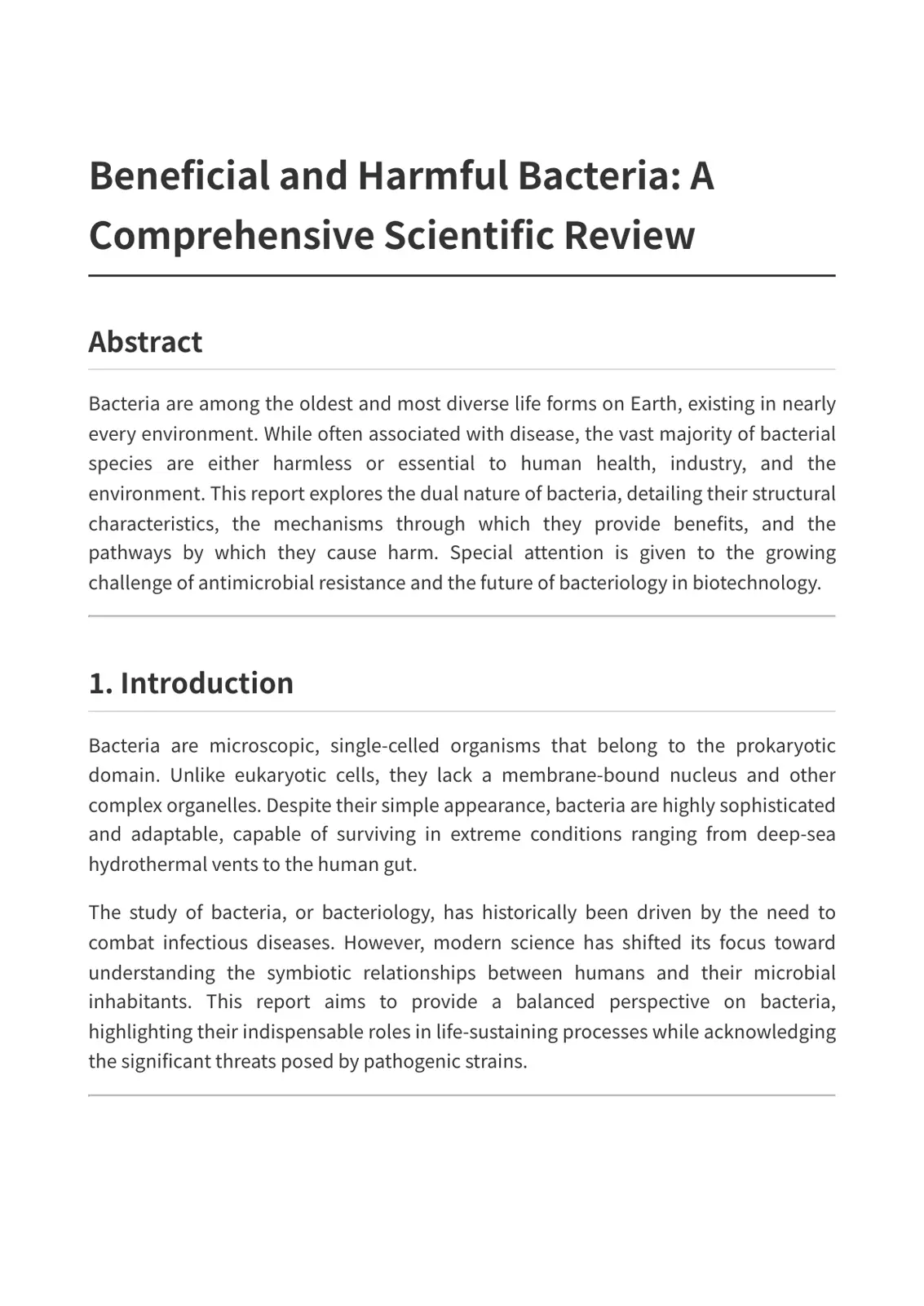غلاف تقرير Beneficial and Harmful Bacteria: A Comprehensive Scientific Review