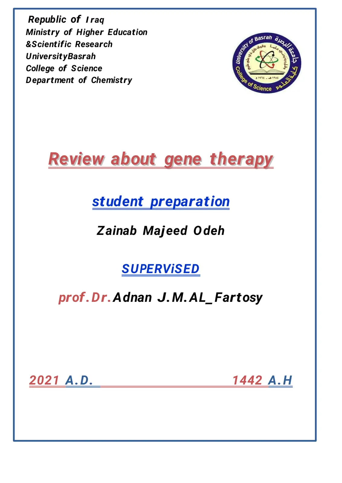 غلاف تقرير Review about Gene Therapy