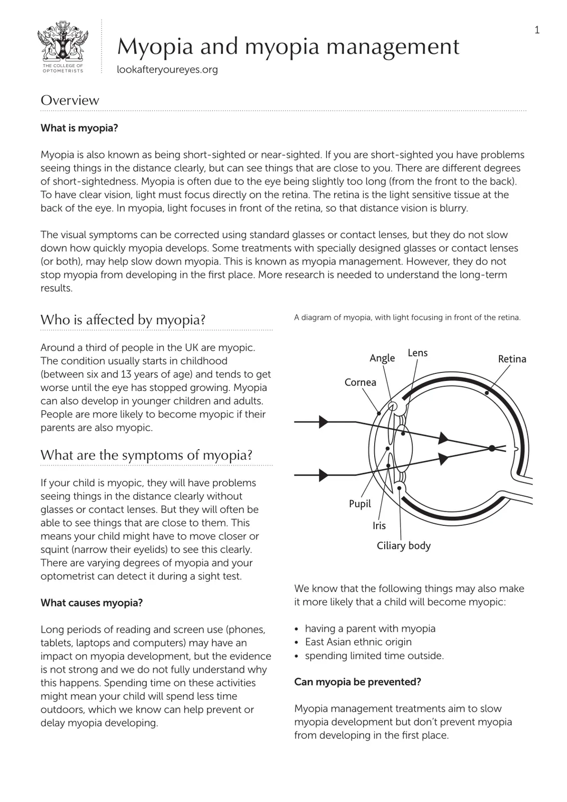 غلاف تقرير Myopia and myopia management
