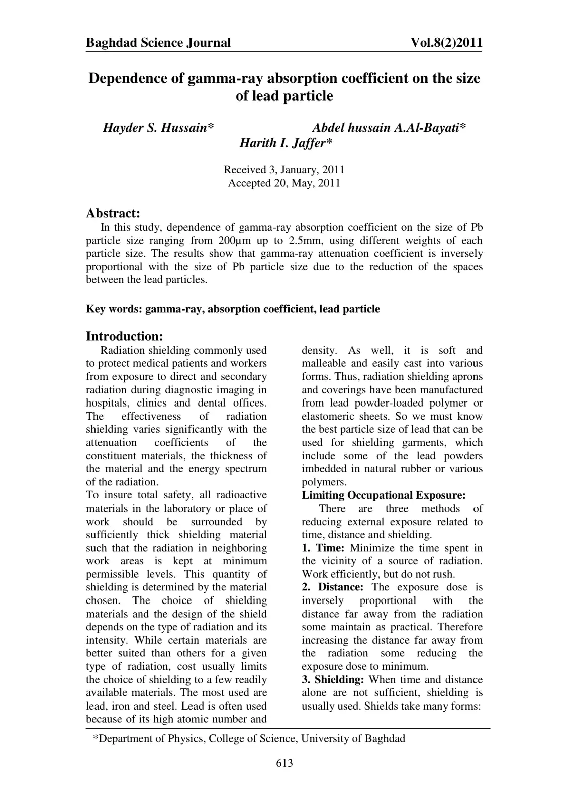 غلاف تقرير Dependence of gamma-ray absorption coefficient on the size of lead particle