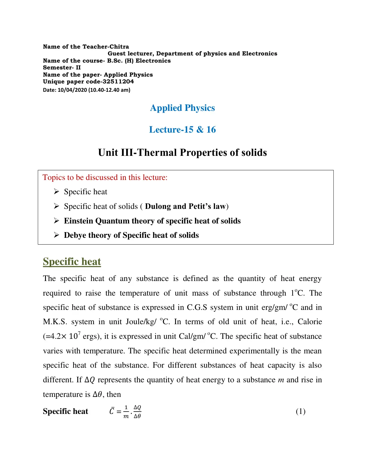 غلاف تقرير Applied Physics Lecture 15 & 16
