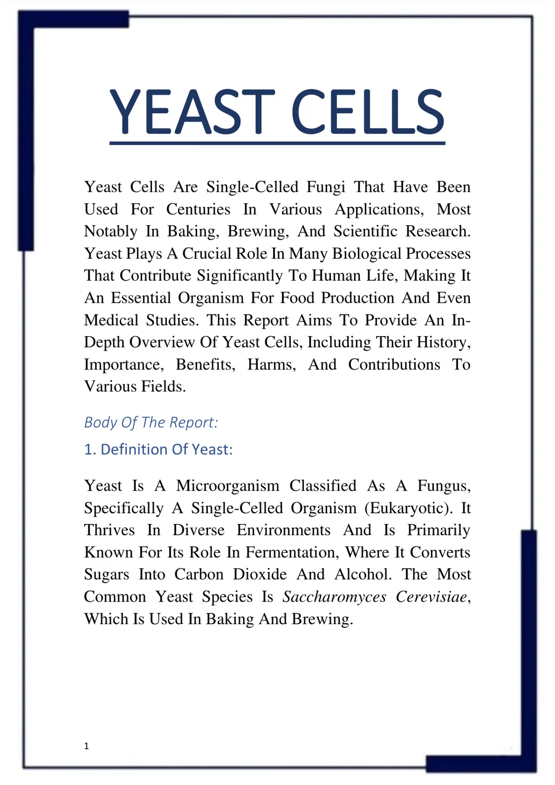 غلاف تقرير YEAST CELLS