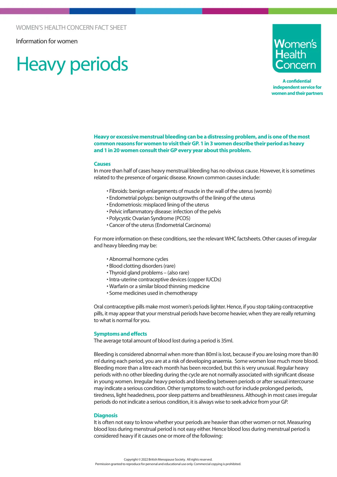 غلاف تقرير Heavy Periods – Women's Health Concern Fact Sheet