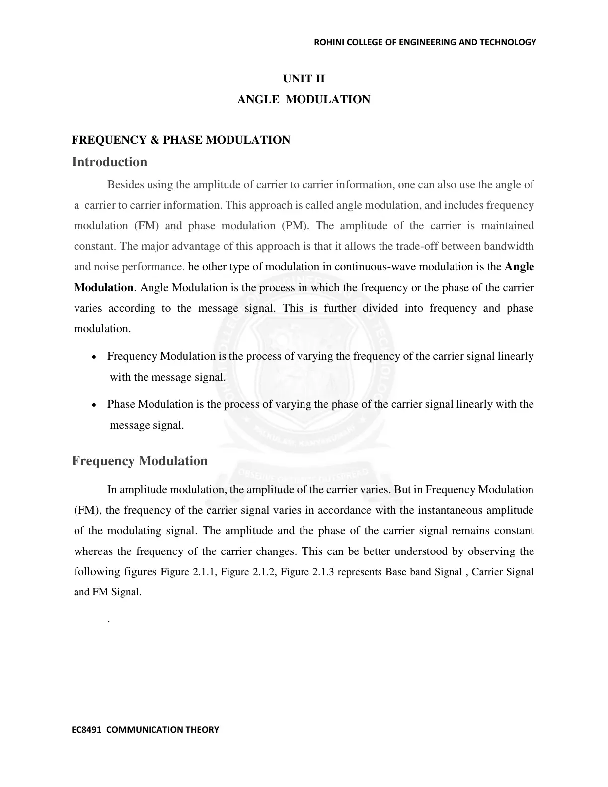غلاف تقرير ANGLE MODULATION