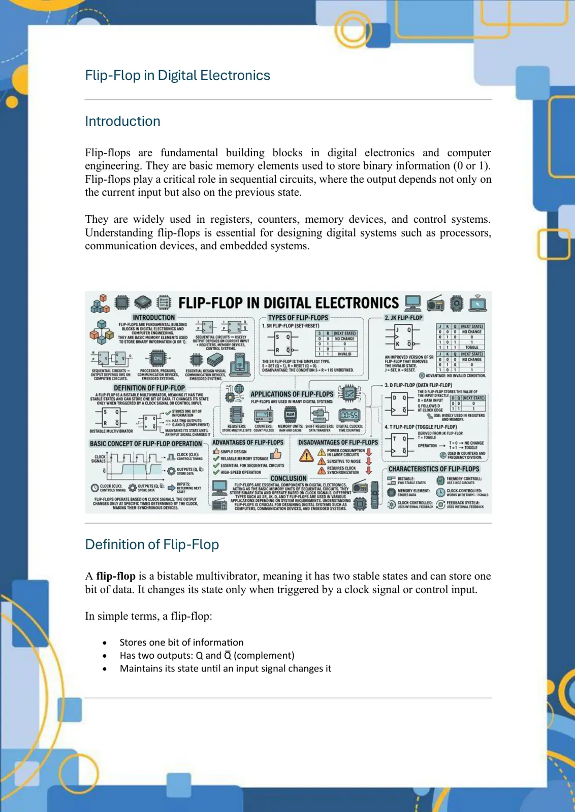 غلاف تقرير Flip-Flop in Digital Electronics