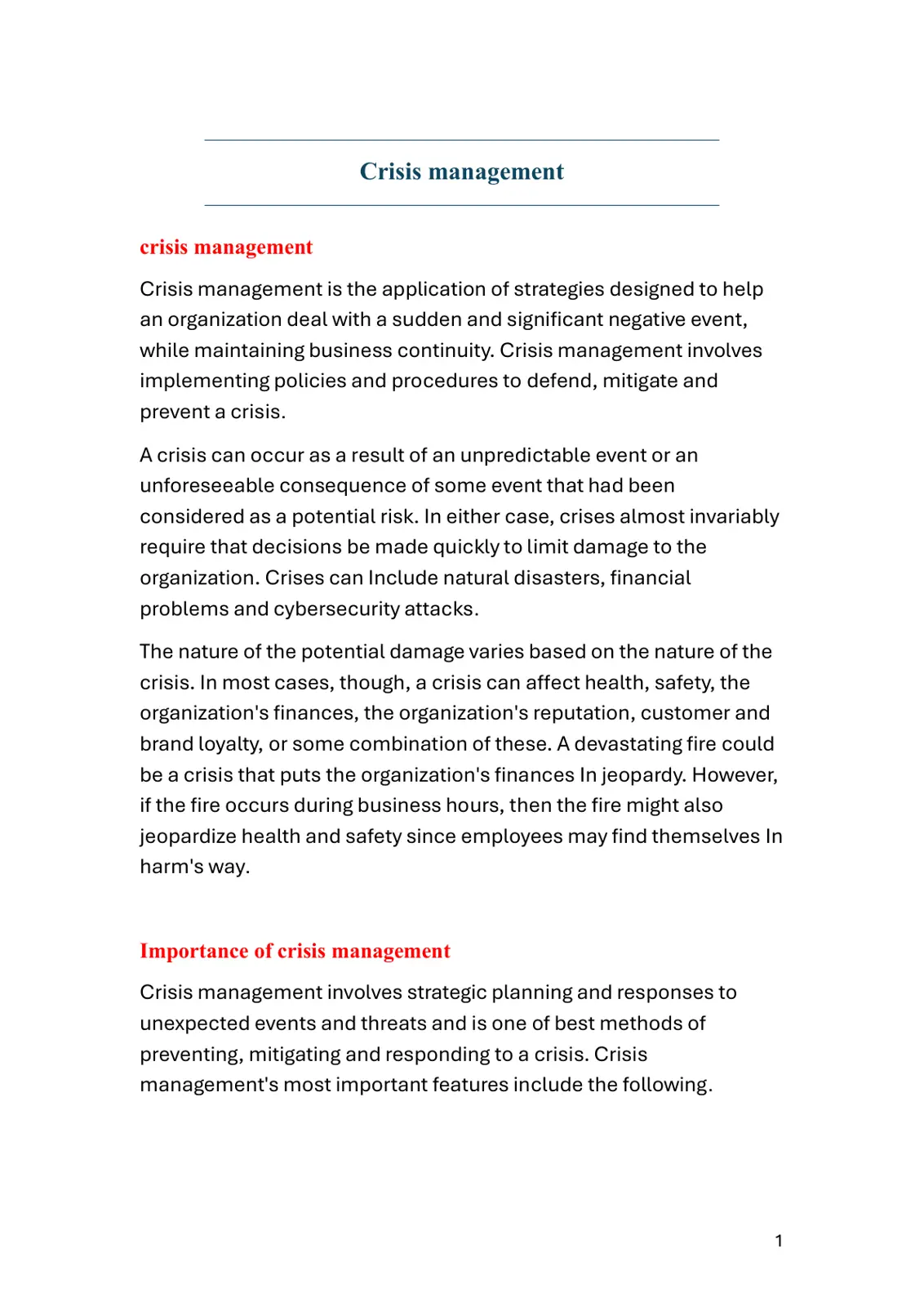 غلاف تقرير Crisis management