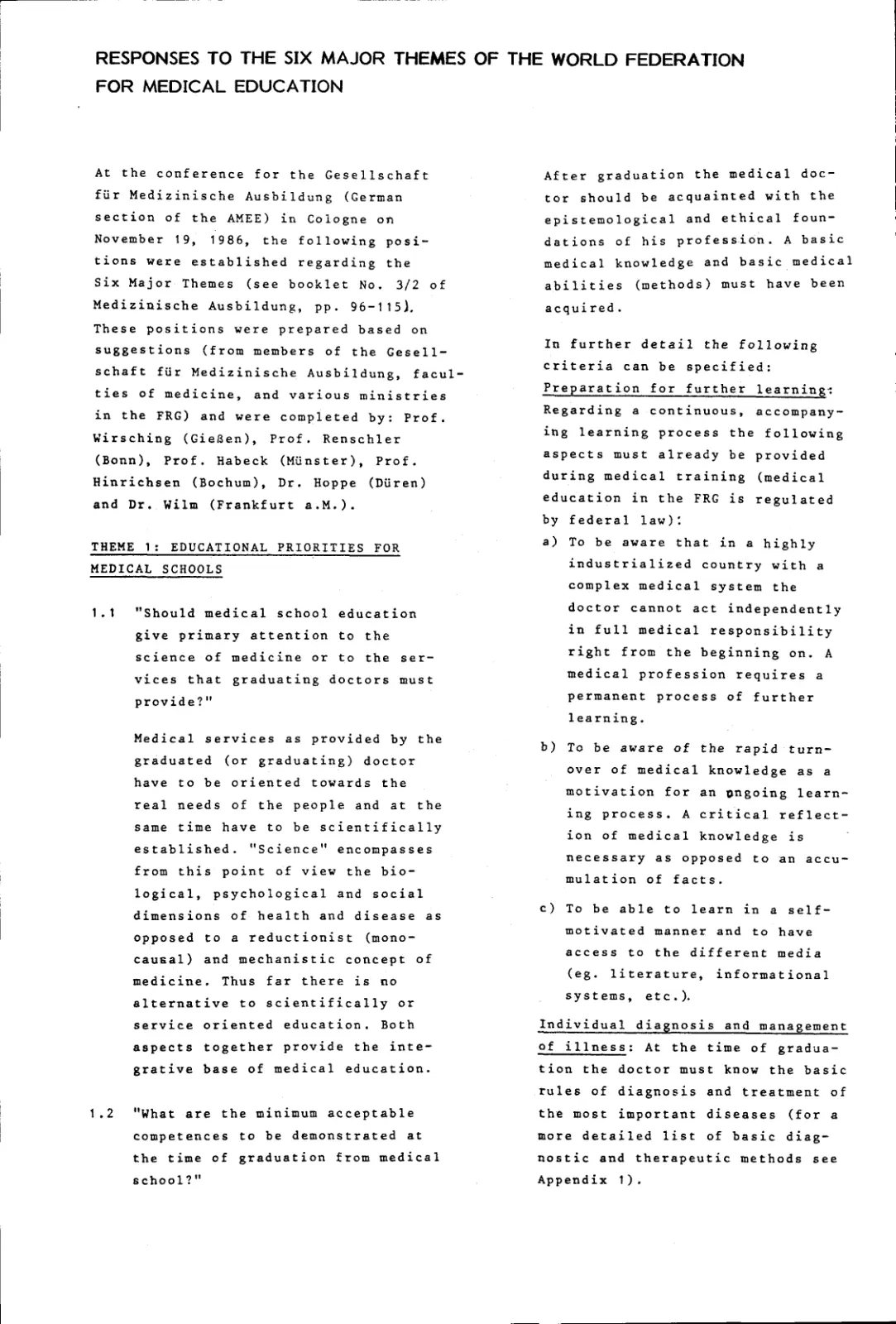 غلاف تقرير RESPONSES TO THE SIX MAJOR THEMES OF THE WORLD FEDERATION FOR MEDICAL EDUCATION