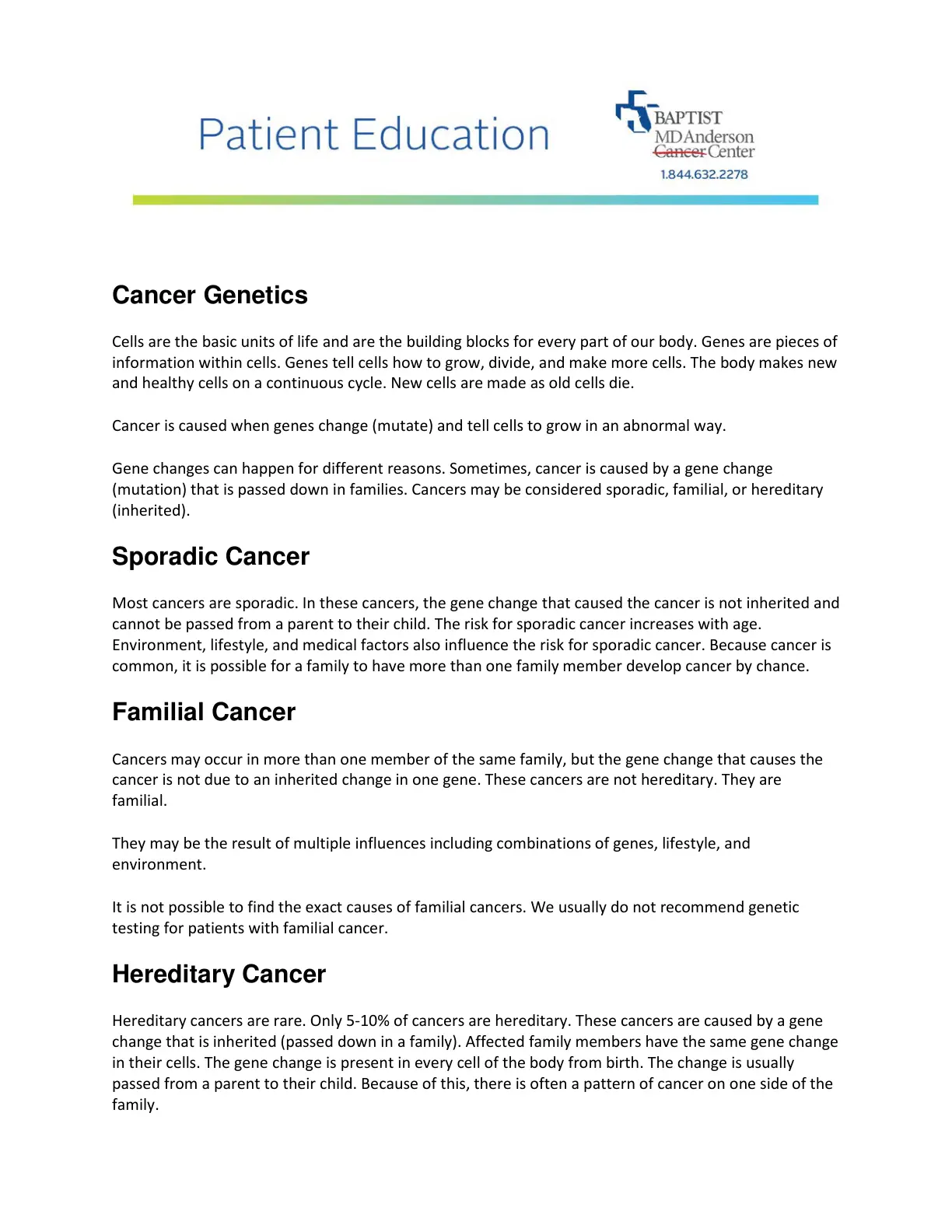 غلاف تقرير Cancer Genetics – Patient Education
