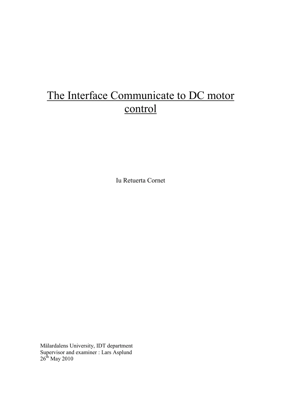غلاف تقرير The Interface Communicate to DC Motor Control