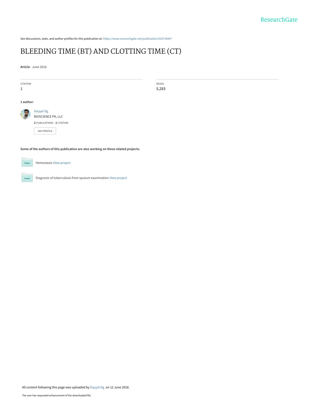 غلاف تقرير BLEEDING TIME (BT) AND CLOTTING TIME (CT)