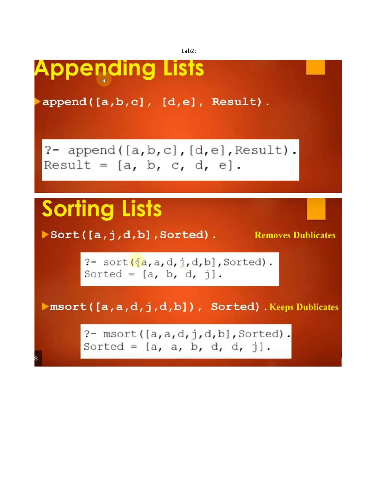 غلاف تقرير Lab2: Appending Lists and Sorting Lists