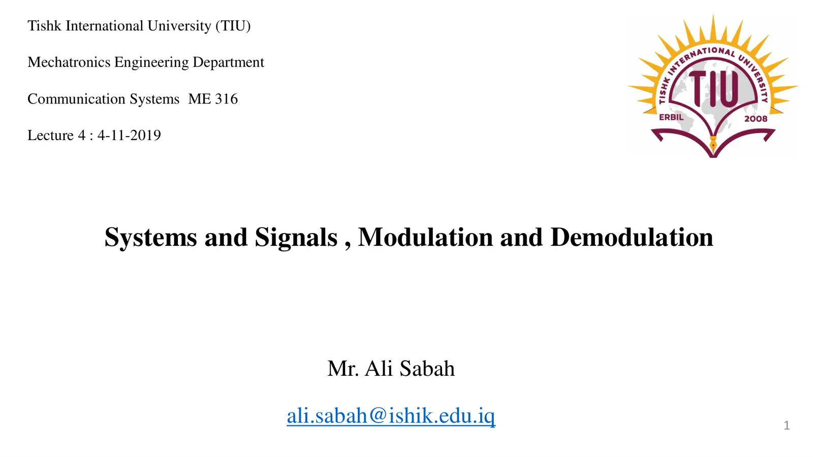 غلاف تقرير Communication Systems ME 316 — Lecture 44