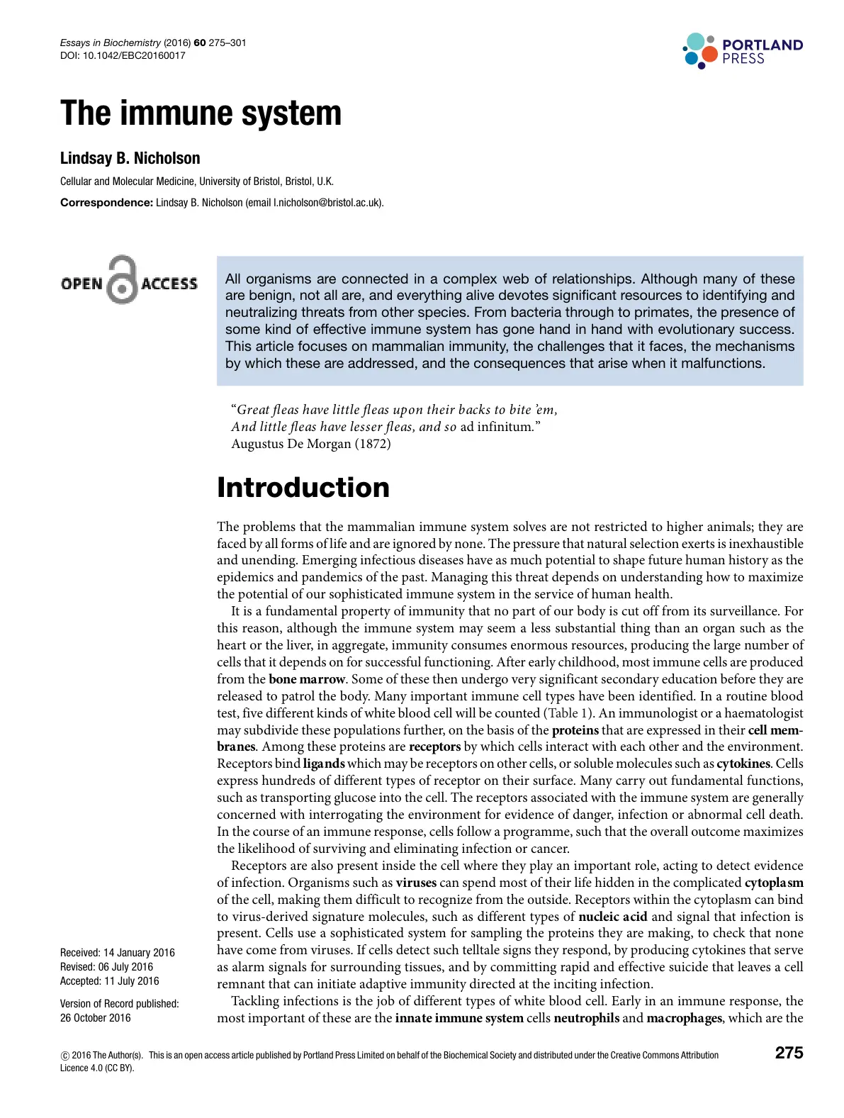 غلاف تقرير The immune system