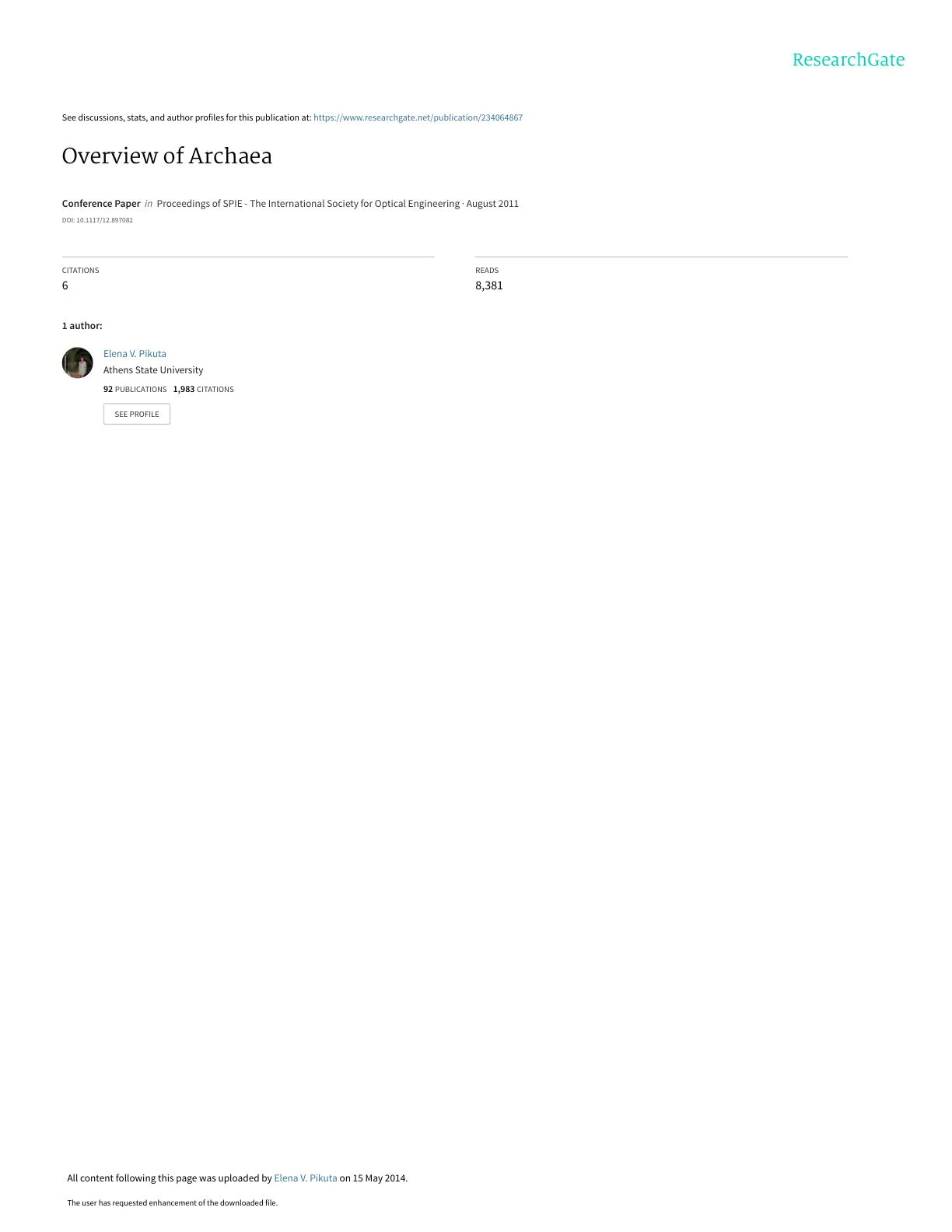 غلاف تقرير Overview of Archaea