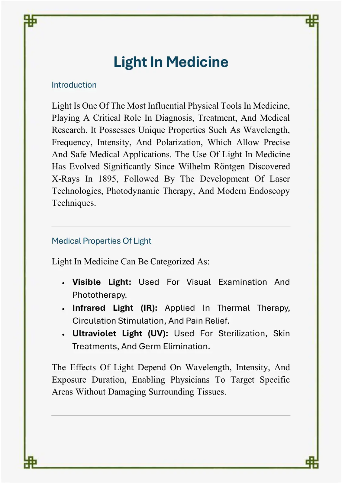 غلاف تقرير Introduction Light In Medicine