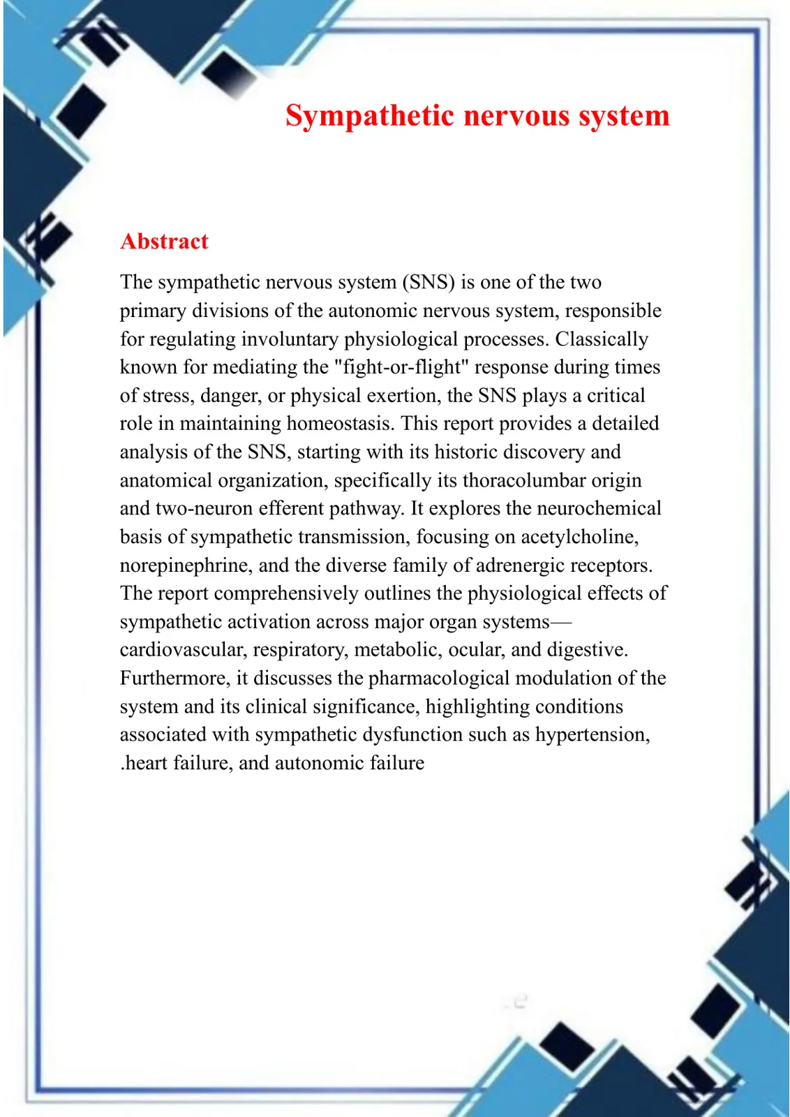 غلاف تقرير Sympathetic Nervous System