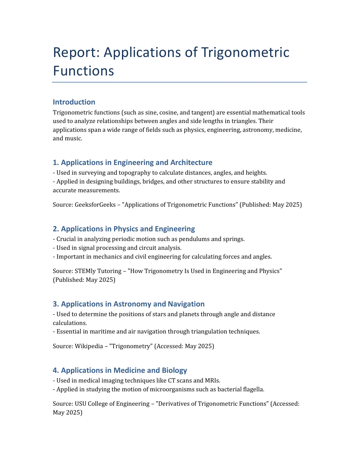 غلاف تقرير Report: Applications of Trigonometric Functions
