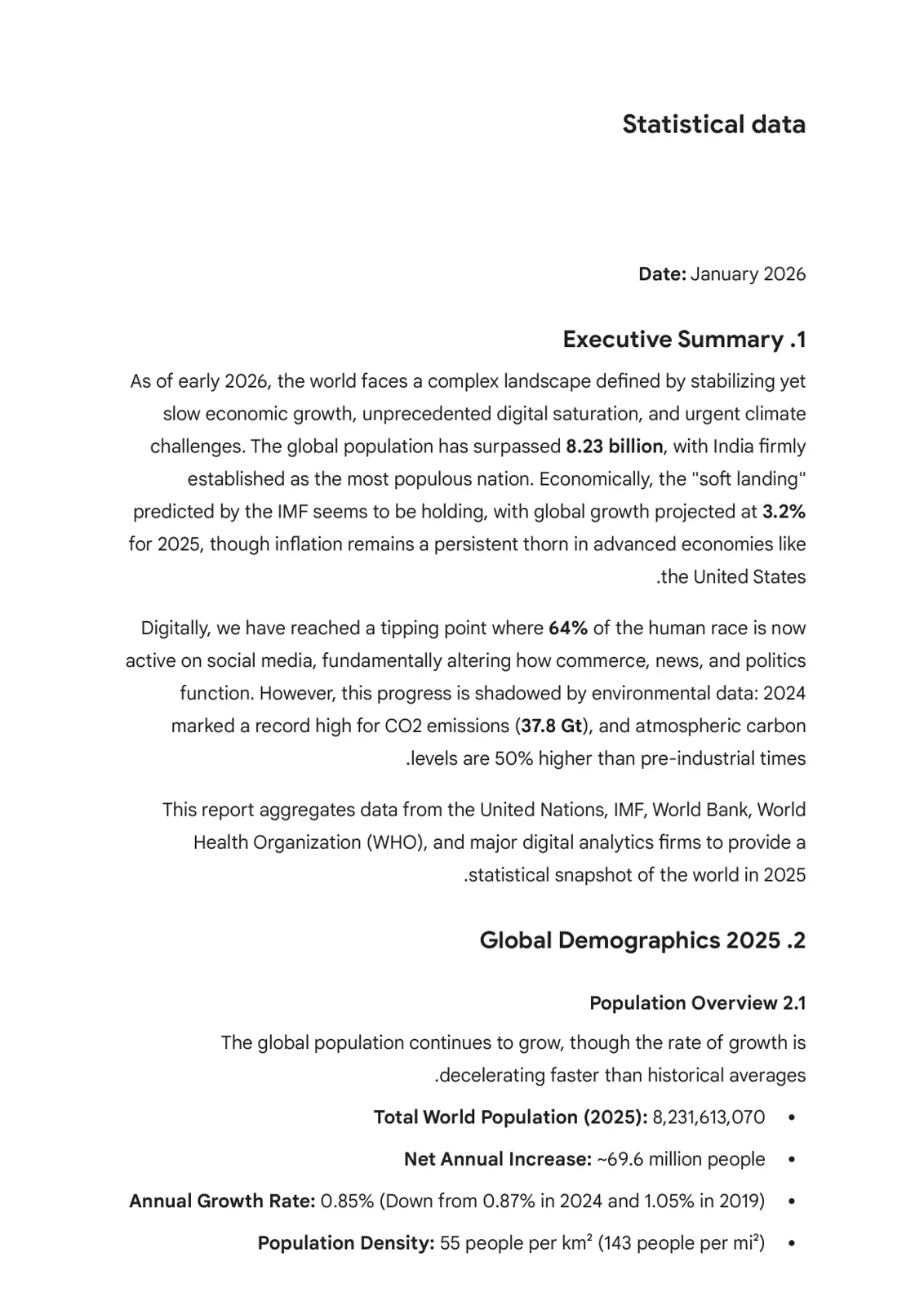 غلاف تقرير Statistical Data Report: Global Overview 2026
