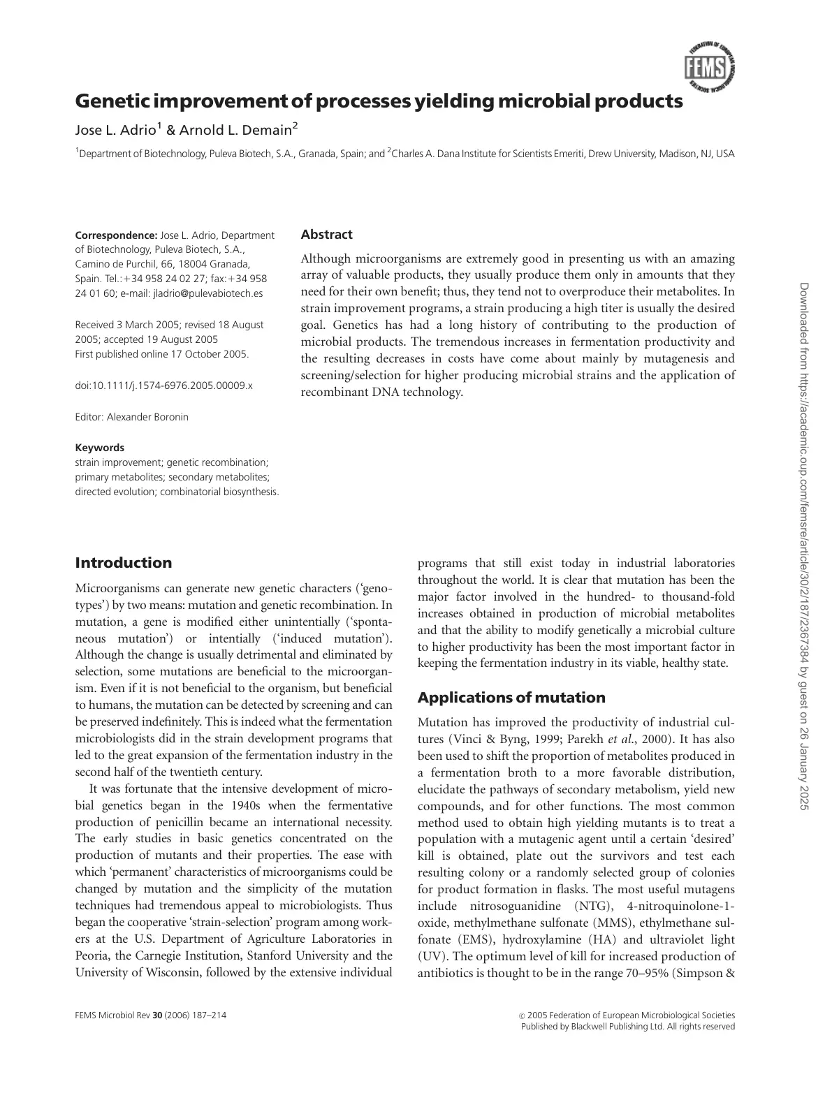 غلاف تقرير Genetic improvement of processes yielding microbial products