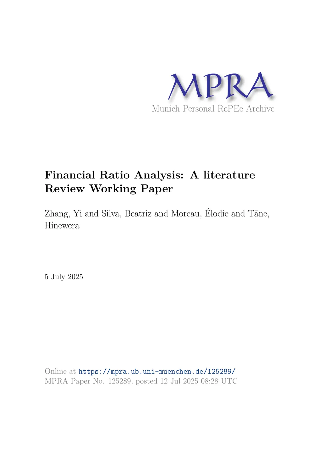غلاف تقرير Financial Ratio Analysis: A literature Review