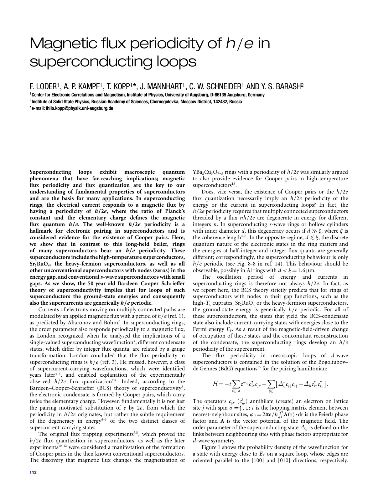 غلاف تقرير Magnetic flux periodicity of h/e in superconducting loops