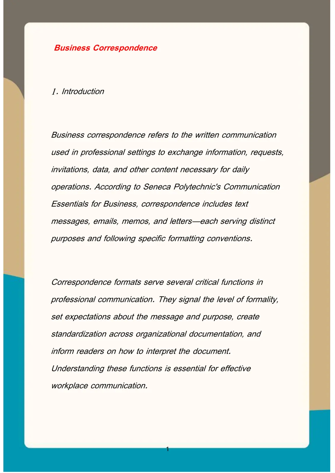 غلاف تقرير Business Correspondence