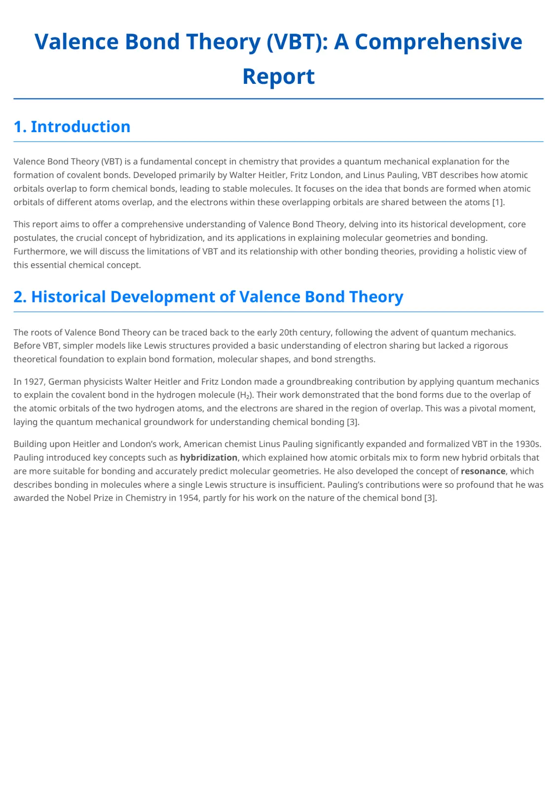 غلاف تقرير Valence Bond Theory (VBT): A Comprehensive Report