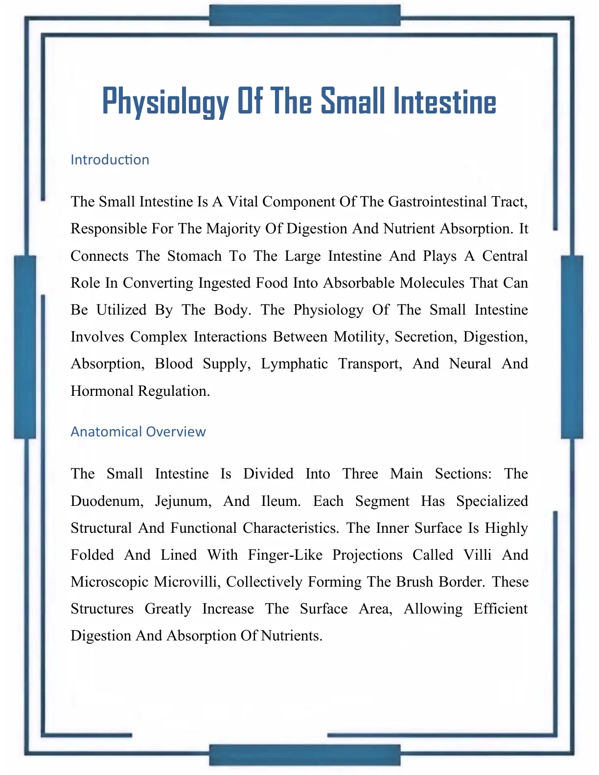 غلاف تقرير Physiology Of The Small Intestine