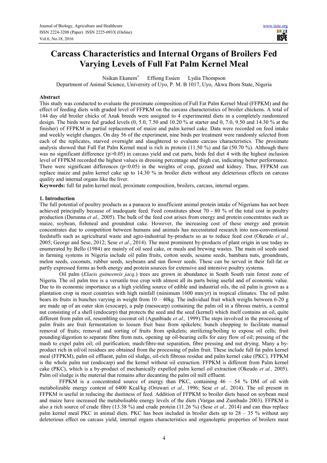 غلاف تقرير Carcass Characteristics and Internal Organs of Broilers Fed Varying Levels of Full Fat Palm Kernel Meal