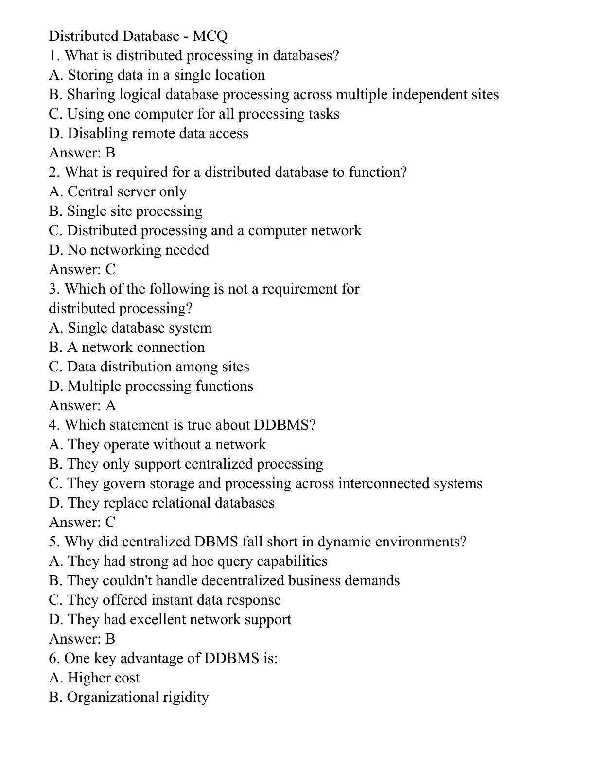 غلاف تقرير Distributed Database - MCQ